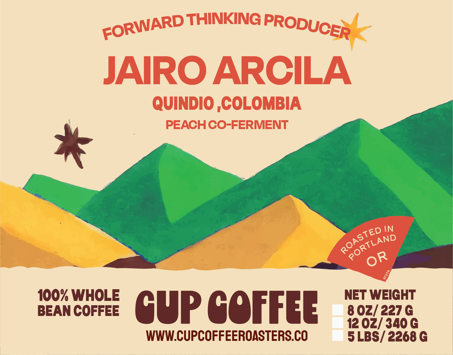 Jairo Arcila Colombia honey wine peach co-ferment coffee bag — Cup Coffee Roasters, Portland